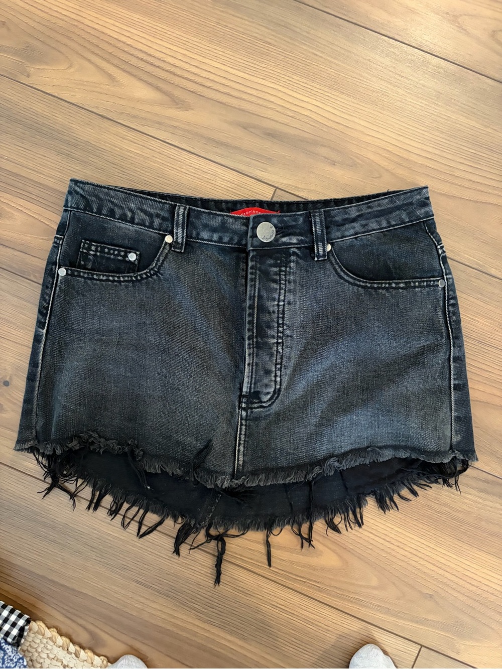 Signature8 Black Washed Denim Skirt with Metal Rivets